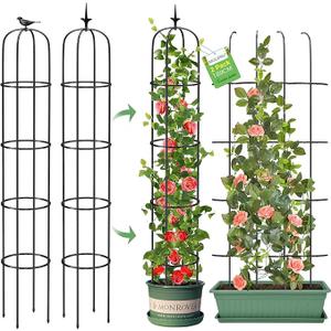 Tower Obelisk Garden Trellis for Climbing Plant，6.2FT/74.4" Rustproof Metal Potted Plant Climbing Support for Indoor Outdoor Flowers Vegetable Fruits Vines Support (2Pcs)