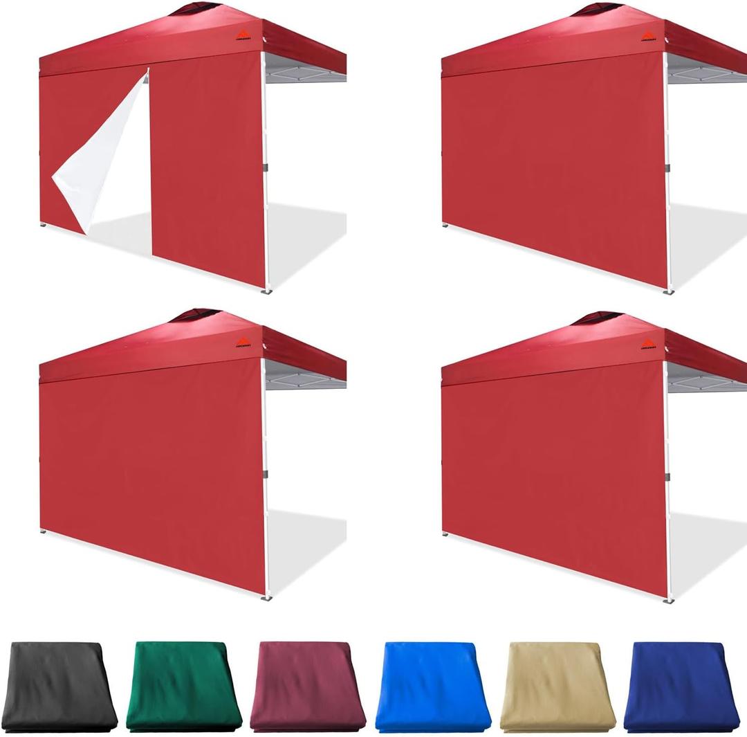 SideWalls for 10x10 Pop up Canopy Frame, 3 Pack Red SunWall and 1Pack Door Only, Red (with Zippers)