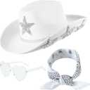 Cowgirl Hat for Women Men Sequin Rhinestone Western Adults Cowboy Hat with Sunglasses Bandanas
