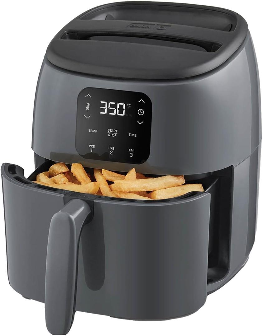 Dash Tasti-Crisp Digital Air Fryer 2.6 Quart Small Compact Mini Air Fryer for French Fries, Nuggets & More, 1-2 People, Auto Shut Off, Adjustable Temp, Dishwasher Safe Parts - Grey