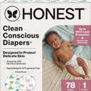 The Honest Company Clean Conscious Diapers for Sensitive Skin, Up to 100% Leakproof, Hypoallergenic, Fragrance Free, Gender Neutral, Club Box, Size 1 (8-14 lbs), 78 Count (Prints May Vary) (All the Alpacas + Turtle Time)