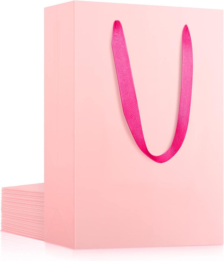 EUSOAR Small Pink Gifts Wrap Bags, 12 Pack 5.9x2.3x7.8 inches Shopping Bags with Handles Bulk, Party Favor Wrapping Bags for Wedding, Craft Grocery, Boutique, Retail, Business
