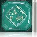 Green Mahjong Mat with Rules No Crease 32.6"x32.6" Larger Non Slip Noise Reduction Mahjong Mat for Table with Velvet Bag Game Mat for American Mahjong, Dominoes, Poker, Board Games and More