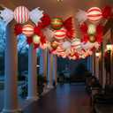 Riakrum 12 Pcs Christmas Candy Paper Lanterns 10 Inch Red Green White Christmas Hanging Paper Lantern Decorations Craft Sets for Xmas Party Supplies Indoor Outdoor Decor