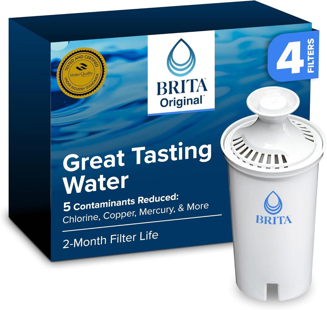 Brita Standard Water Filter for Pitchers and Dispensers, BPA-Free, Reduces Copper, Cadmium and Mercury Impurities, Lasts Two Months or 40 Gallons, Includes 4 Filters for Pitchers