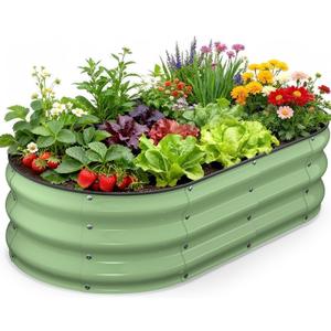 Raised Garden Bed 421 FT, Galvanized Metal Raised Planter Box, Vegetable Planting Container with Safety Edge Trim, Hardware & Gloves Included, Fruit Green for Backyard Patio Balcony
