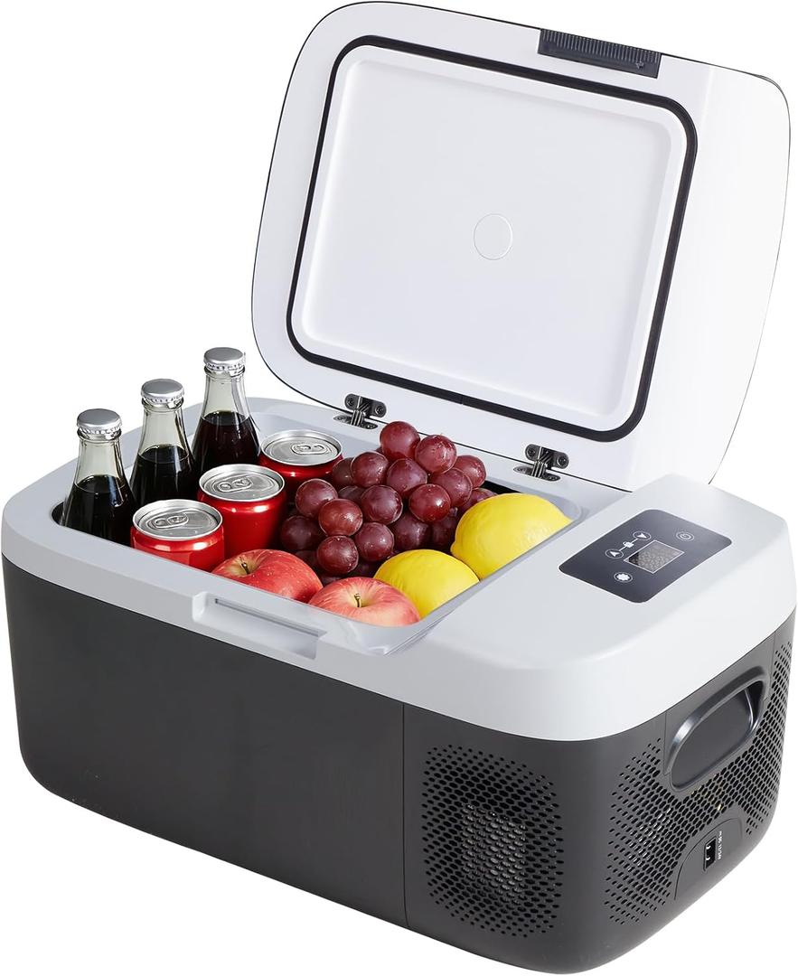 OLIXIS Portable Car Refrigerator, 17QT Single-Zone Electric Cooler for Vehicles, -4-68 Freezer Smart Control via Bluetooth with Car Battery Protection, Child Lock, 12/24V DC & 100-240V AC Powered, 16 L