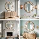 24" Nautical Rustic Coastal Wood Distressed Brown Round Wall Mirror Decor