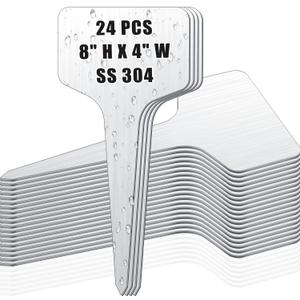 Hicarer 24 Pcs Medium Size Metal Plant Labels Weatherproof Garden Markers 8" x 4" Engraving Stainless Steel 304 T-Type Plant Tags Reusable Nursery Tags for Outdoor Garden Greenhouse Vegetables Flower