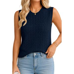 QUALFORT Sleeveless Tank Tops for Women, Crochet Summer Sweater Vest, Hollow Out Knit Casual Shirts, Beach Vacation Outfits (Blue, M)