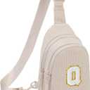 Viverte Small Corduroy Sling Bag Initial Crossbody Bag Fanny Pack for Girls Personalized Birthday Gifts for Teen Girls Gifts (Beige)