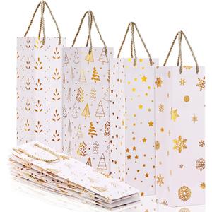 Tenceur 40 Pcs Bulk Wine Gift Bags with Handles - Gold Foil Champagne Bottle Bags for Christmas, Birthday, Wedding, Thanksgiving Parties - 13.58 x 3.74 x 3.54 Inch