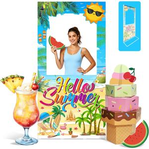 Hello Summer Photo Booth Props: Pool Party Decorations Pool Party Photo Booth Props Summer Pool Party Decorations Summer Party Backdrop