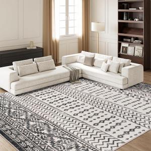 Art&Tuft 6x9 Area Rug, Super Soft Ultra-Thin Moroccan Washable Rug, Anti-Slip Backing Rugs for Living Room, Foldable Geometric Machine Washable Area Rug(6'x9', Black)