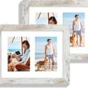 8x10 Picture Frame Set of 2, Distressed White Wood Frame with Glass Collage Frame, Display Pictures Two 4x6 With Mat or 8 x 10 Without Mat - Horizontal or Vertical Wall Mounting