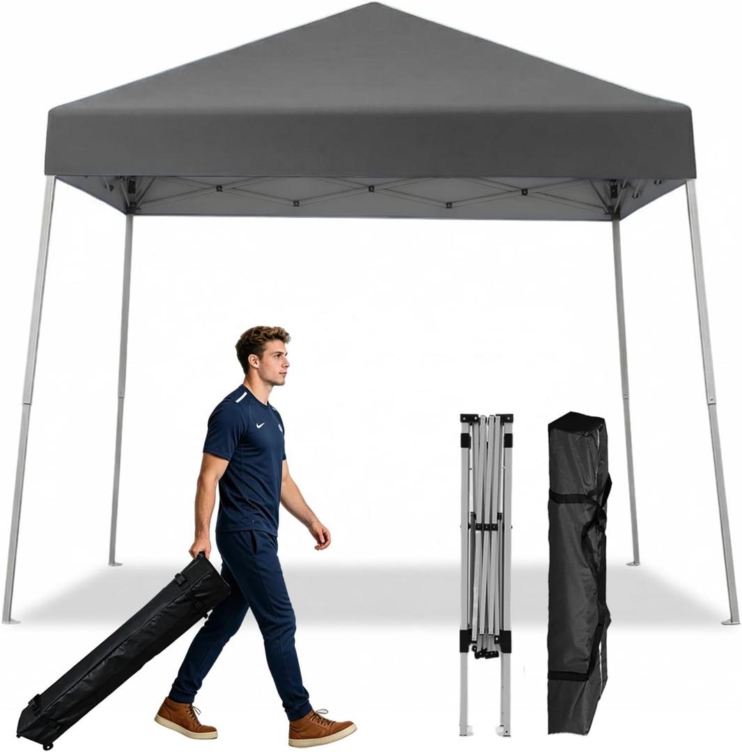 Canopy Tent, 10X10 FT Pop Up Canopy Outdoor Instant Tent Slant Legs with Carrying Bag, Portable Gazebo Shelter for Patio Deck Garden Beach (Gray)
