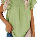 Dokotoo Womens Crewneck Lace Crochet Pom Pom Flowy Short Sleeve Casual Shirts Blouses Tops (Large, C Light Green)