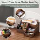 Pumtus Brown Wooden Desk Organizer, Mail Organizer with 7 Compartments and Drawer, Rustic Mail Sorter with Pen Holder, Tabletop Mail Basket, Office Accessories Holder for File Letter Document