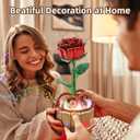 MIEBELY 3D Wooden Puzzles for Adults, Light Up 3D Puzzle Flower Rose Building Puzzle with Music Box, 216 pcs Craft Birthday Gift for Adult and Teen