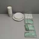 168Pcs Gingham Party Supplies for 24 Guests Thick Paper Plates and Napkins Knives Spoons Forks Cups Disposable Party Set Cutlery for Dinner Baby Shower Wedding Favor(Sage Green)