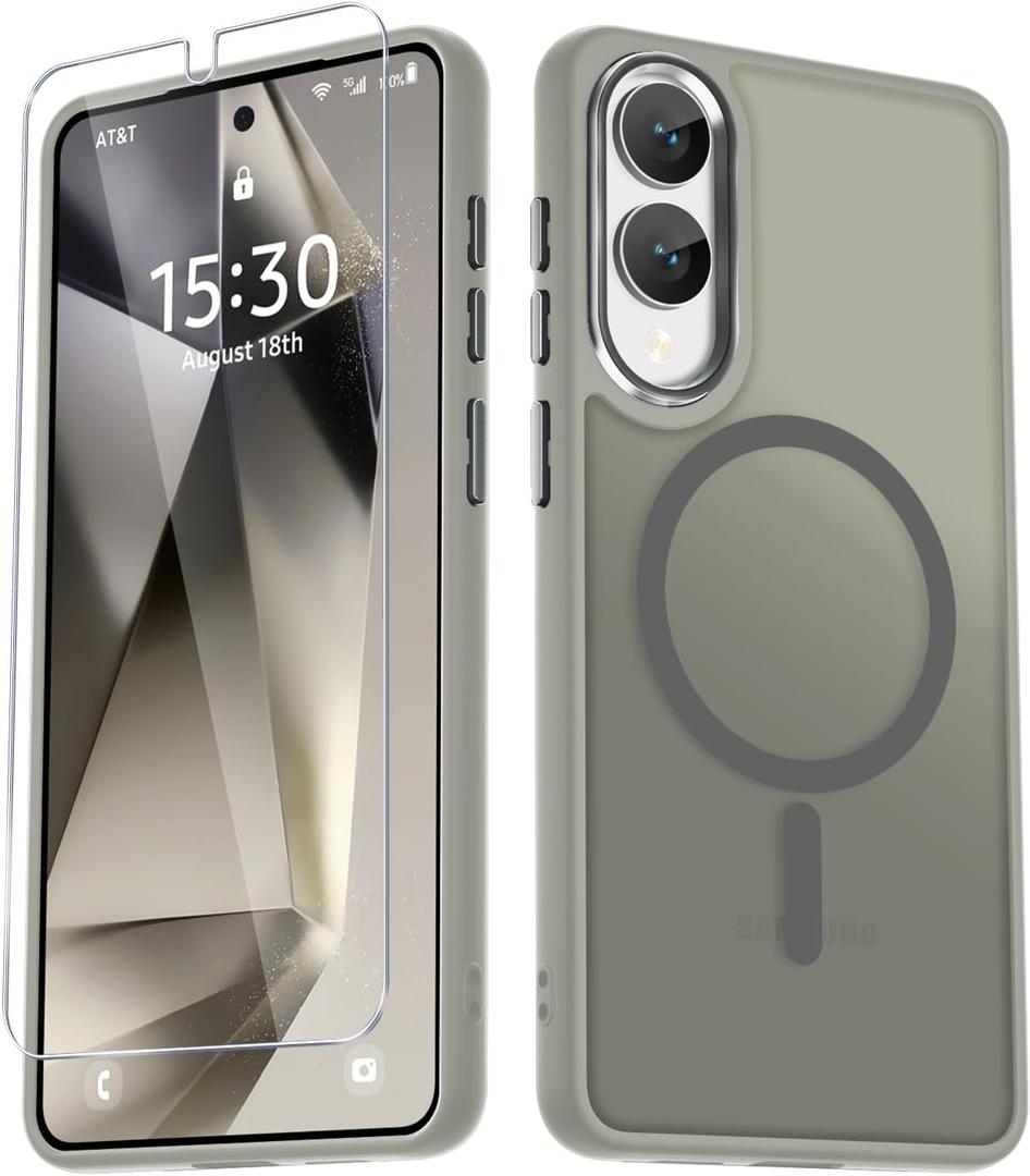 for Samsung Galaxy S25 Edge Case, Matte Magnetic Phone Case with 1 Screen Protector, Support for Magsafe, Translucent Frosted Shockproof Protective Cover for Samsung Galaxy S25 Edge, Titanium Gray