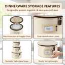 China Storage Hard Shell Containers 5-Piece Set Moving Boxes for Dinnerware, Glasses, Plates, Mugs and Saucers Sturdy Dish Organizer with Dividers for Seasonal Storage - Service for 12 - Beige Quilted