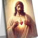 Jesus Sacred Heart Canvas Wall Art Painting Christian Poster Print Divine Mercy Picture Religious Spiritual Wall Decor for Bedroom Living Room 16x24in Framed