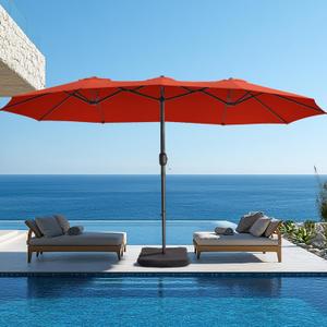 wikiwiki 15ft Large Patio Umbrellas with Base Included, Outdoor Double-Sided Umbrella with Crank Handle, Powerful UV Protective, for Pool Lawn Garden, Red