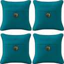 Outdoor Decorative Pillows with Coconut Button Pack of 4, 16" x 16" Outdoor Pillow Set for Couch Bed Throw Patio Sofa, Spectrum Peacock