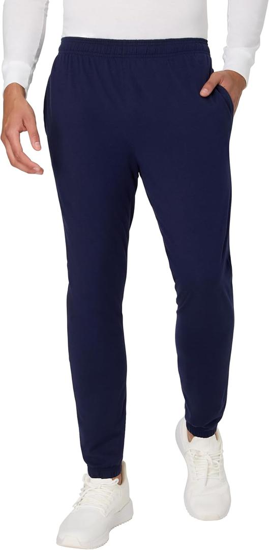 Hanes Men's Cotton Jersey Jogger, Knit Sweatpants with Pockets, Jogger, Cinched Cuff and Straight Leg (Large, Athletic Navy)