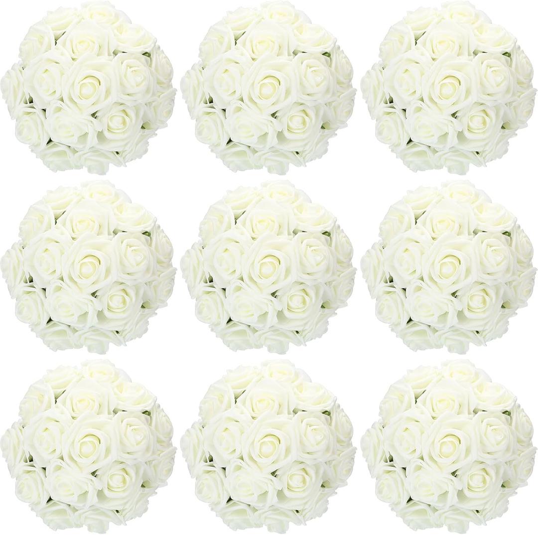 Tigeen 200 Pack Artificial Foam Rose Flowers with Stems Artificial Flowers Real Looking Fake Roses Bulk for DIY Wedding Bouquets Bridal Shower Centerpieces Floral Arrangements Home Decoration (White)