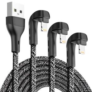 3Pack 90 Degree iPhone Charger 10ft,Apple MFi Certified 10 Feet USB A to Lightning Cord Long,Nylon Right Angle 10 Foot Charging Cable for Apple iPhone 14 Pro Max/14 Plus/13 Pro/12 Mini/11/X/XS/XR/iPad