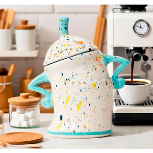 XFDJB Sassy Handmade Ceramic Storage Canister with Attitude, Airtight Coffee Kitchen Canister for Sugar, Flour, Tea,Nuts (Cyan)