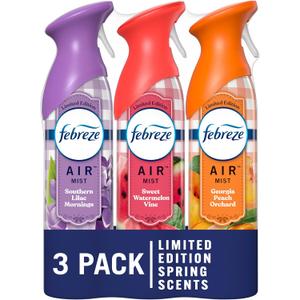 2 x Febreze Air Mist Air Freshener Spray, Odor-Fighting Room Spray for Home, Bathroom and Kitchen, Aerosol Can, Southern Lilac Mornings, Georgia Peach Orchard, Sweet Watermelon Vine Scent, 8.8oz, 3 Count
