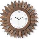 Honiway 14 Inch Wall Clocks Battery Operated Silent Non Ticking Rustic Wood Boho Sunburst Decorative Wall Clock for Living Room Kitchen Bedroom Farmhouse Office Decor (Tricolor-Roman Numerals)