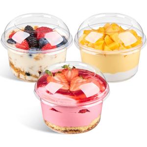 50 Pack 16 Oz Plastic Dessert Cups with Dome Lids, Acai Bowls Clear Party Serving Bowls for Parfaits, Snacks, Cakes, Fruits