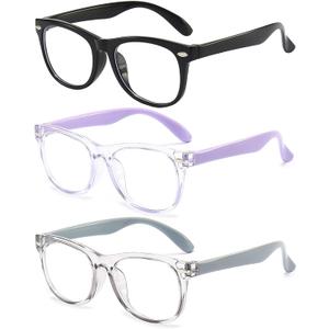 FANNYGO 3 Pack kids Blue Light Blocking Glasses For Girls And Boys Computer Blue Light Blocking Glasses For Age 3-9 (Black + Light purple + Light gray)