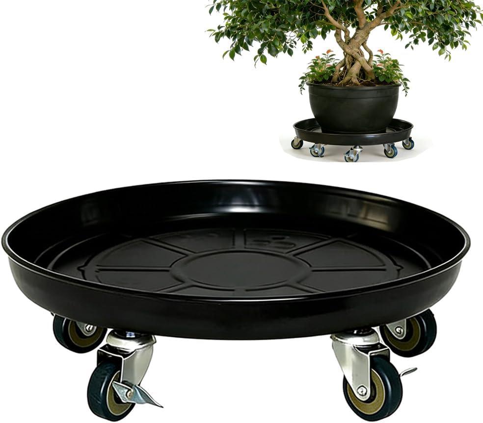 SIAMO 18" Heavy Duty Plant Caddy (470lbs Capacity)-Lockable Non-Scratch Swivel Casters Rolling Plant Stand Dolly Saucer for Large Ceramic Planters & Heavy Trees Indoor & Outdoor,Black,1-Pack