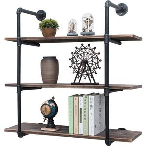 Industrial Pipe Shelving Wall Mounted,36in Rustic Metal Floating Shelves,Steampunk Real Wood Book Shelves,Wall Shelf Unit Bookshelf Hanging Wall Shelves,Farmhouse Kitchen Bar Shelving(3 Tier)