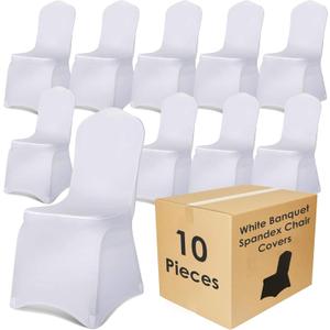 Craft And Party 10 Pack White Spandex Chair Covers  Stretch Polyester Slipcovers for Wedding, Banquet, Party & Dining Chairs  Flat Front Design, Universal Fit