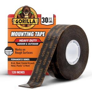 Gorilla Heavy Duty Double Sided Mounting Tape, Black Tape, 1" x 120" (Pack of 1) - Weatherproof for Indoor or Outdoor
