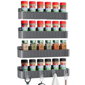Nieifi Spice Rack Wall Mount, 4 Pack, Grey, 2 Inch Wide, Screw or Adhesive Installation, Spice Rack Organizer for Small Spice Jars, Suitable for Kitchen Cabinet or Pantry Door