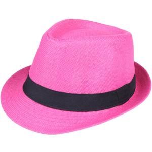 Unisex Fedora Hat Trilby Cuban Sun Protection Short Brim (Small-Medium, Hot Pink)