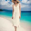 Ross&Freckle Women's Summer Swimsuit Bikini 2025 Beach Swimwear Crochet Cover up Hollow Out Crop Sleeveless Swim Outfit (L)