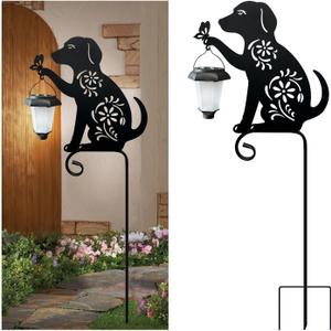 Dog Decorative Garden Stakes Dog Holding Solar Lantern Decorative Garden Stakes for Yard,Lawn,Patio,Pathway,Outdoor Decor Metal Dogs