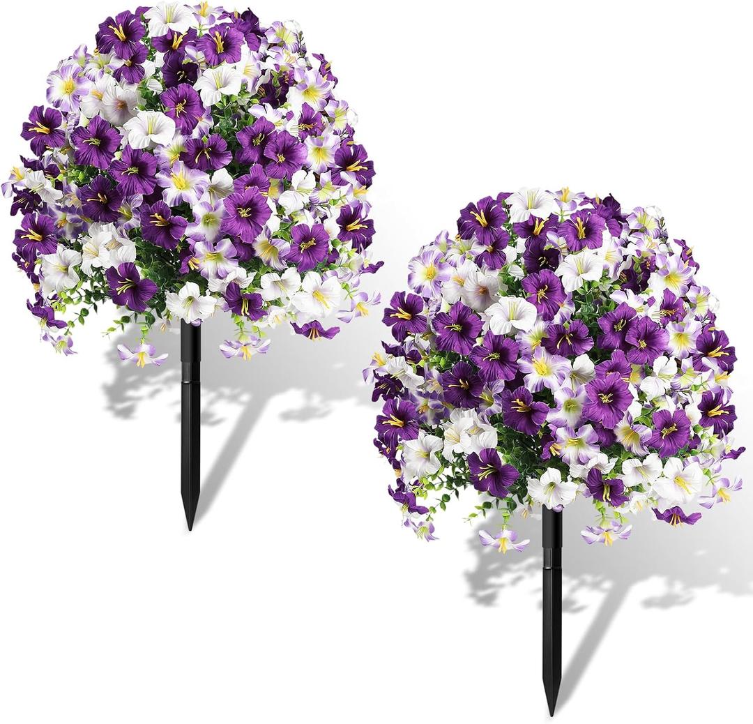 2pcs Artificial Topiary Ball with Petunia Flowers,Purple White
14in UV Resistant Greenery Eucalyptus Fake Plant Shrub Bushes with Ground Spike for Outdoor Indoor Planter Porch Garden