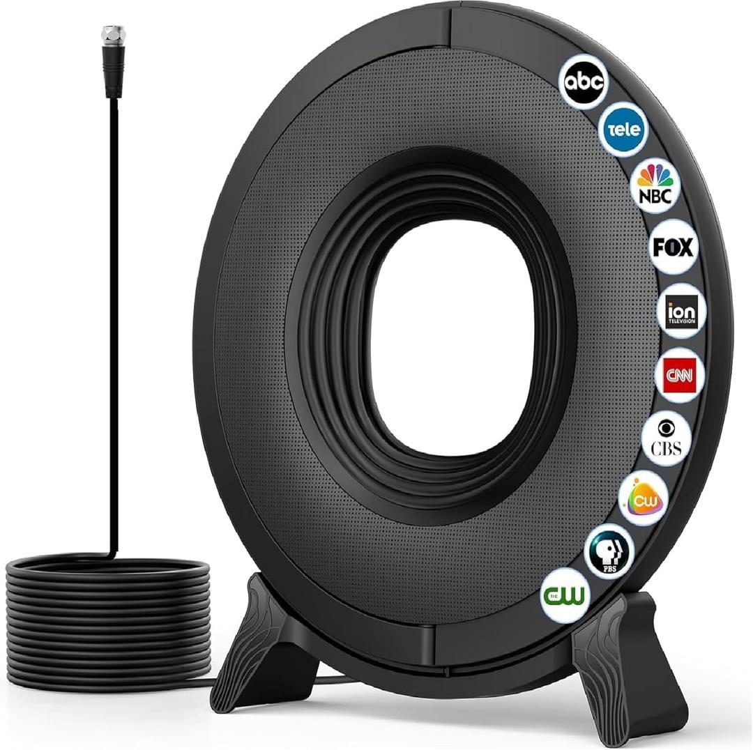 2025 TV Antenna Indoor for Local Channels, Antenna for Smart TV 360° Reception,Digital Antenna for Long Range Reception and All Smart/Old TVs, Supports 4K 1080P HD VHF UHF