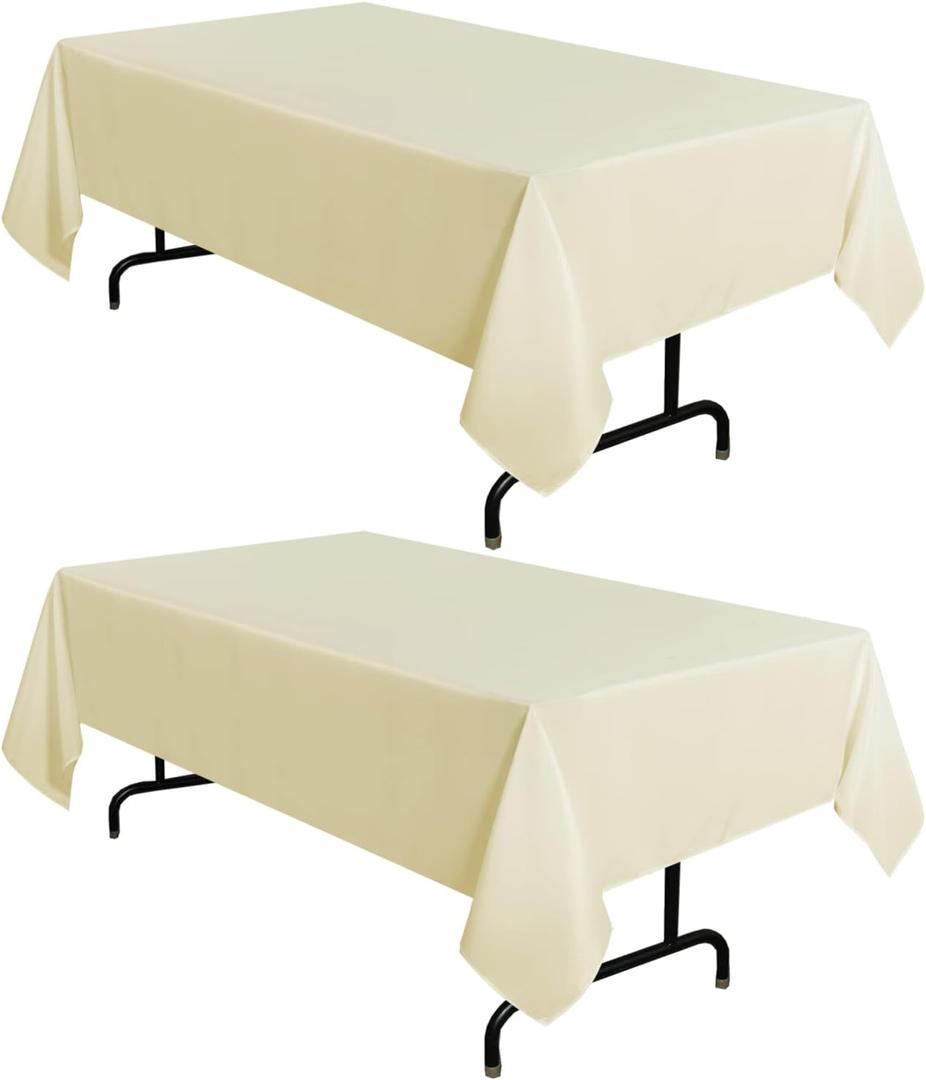 sancua 2 Pack Beige Tablecloth 60 x 102 Inch, Rectangle 6 Feet Table Cloth - Stain and Wrinkle Resistant Washable Polyester Table Cover for Dining Tables, Buffet Parties and Camping