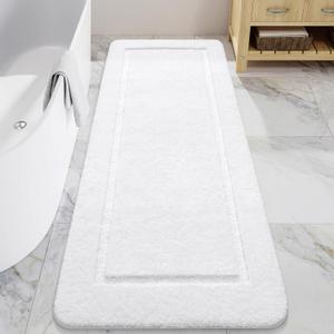 LOCHAS Bathroom Rugs, 24" x 70" Long Bath Rug, Non Slip Washable Bath Runner Rug Soft Thick Absorbent Bath Mat for Shower, Shaggy Plush Luxury Large Bathroom Rug, White