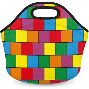 Kids Lunch Bag Colorful Puzzle Neoprene Waterproof Cooler Lunch Bags Lunch Box Tote Organizer for School Outdoor Travel Work